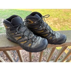 Salomon X Ultra Gore-Tex Hiking Boots Mens Grey Yellow Mid Top Waterproof Trail